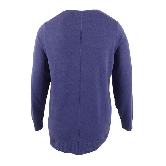 Karen Scott Women's Scoop-Neck Seamed Sweater - Plum Heather - Picture 2 of 3